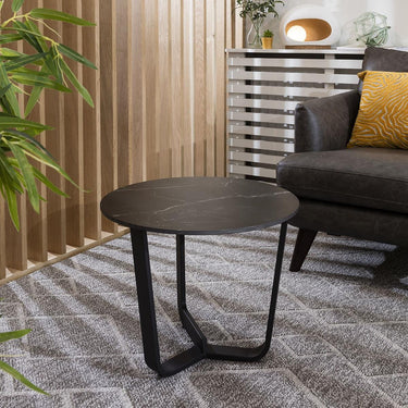 Quatropi Modern Round Side Table Marble Effect Ceramic Side End Table 90cm