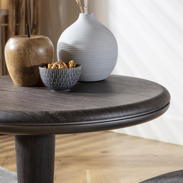 Quatropi Modern Round Side Table Nightstand Bedside Sofa Table Grey Oak 50cm