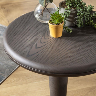 Quatropi Modern Round Side Table Nightstand Bedside Sofa Table Grey Oak 50cm