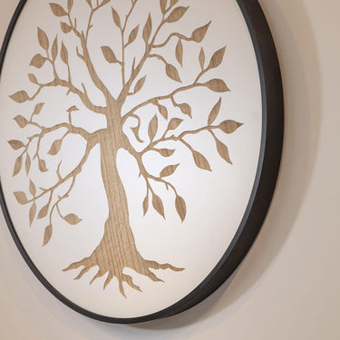 Quatropi Modern Round Wall Artwork White & Natural Wood 60x60cm