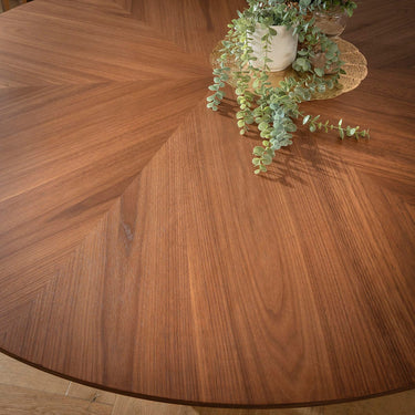 Quatropi Modern Round Wooden Kitchen Dining Room Table for 6 Seater Walnut & Gold 150cm
