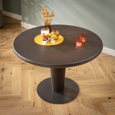 Quatropi Modern Round Wooden Kitchen Dining Room Table Grey Oak Wash 115cm