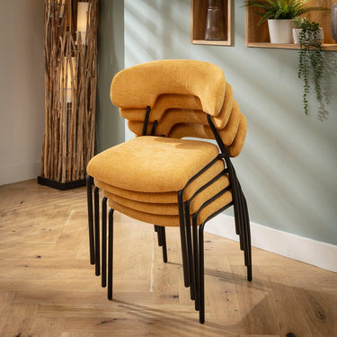 Quatropi Modern Scandi Kitchen Dining Room Chair Yellow Gold Fabric