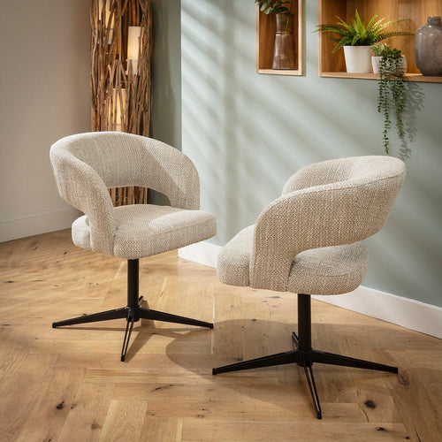 Quatropi Modern Scandi Swivel Kitchen Dining Chair Natural Grey Fabric