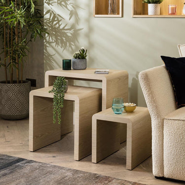 Quatropi Modern Set of 3 Nesting Side Lamp Tables Nest of Tables Natural Oak 60cm