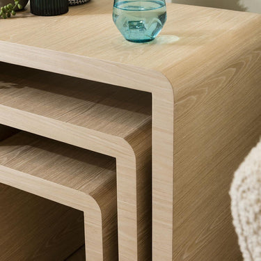 Quatropi Modern Set of 3 Nesting Side Lamp Tables Nest of Tables Natural Oak 60cm
