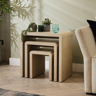 Quatropi Modern Set of 3 Nesting Side Lamp Tables Nest of Tables Natural Oak 60cm