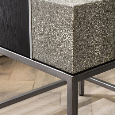 Quatropi Modern Side End Lamp Bedside Table Shagreen Black Oak Metal 55x50cm