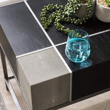 Quatropi Modern Side End Lamp Bedside Table Shagreen Black Oak Metal 55x50cm