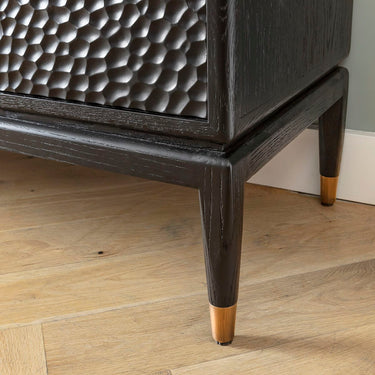 Quatropi Modern Sideboard Buffet Cabinet Black Scalloped Oak Brass 180cm