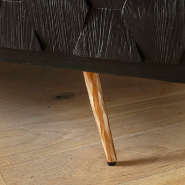 Quatropi Modern Sideboard Buffet Cabinet Black Textured Wood Gold 160cm