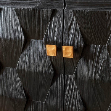 Quatropi Modern Sideboard Buffet Cabinet Black Textured Wood Gold 160cm