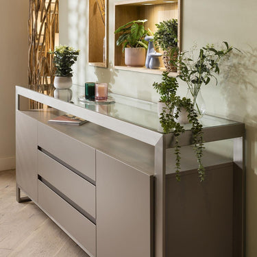 Quatropi Modern Sideboard Cabinet with Wine Storage 200cm Metal Frame Taupe Grey