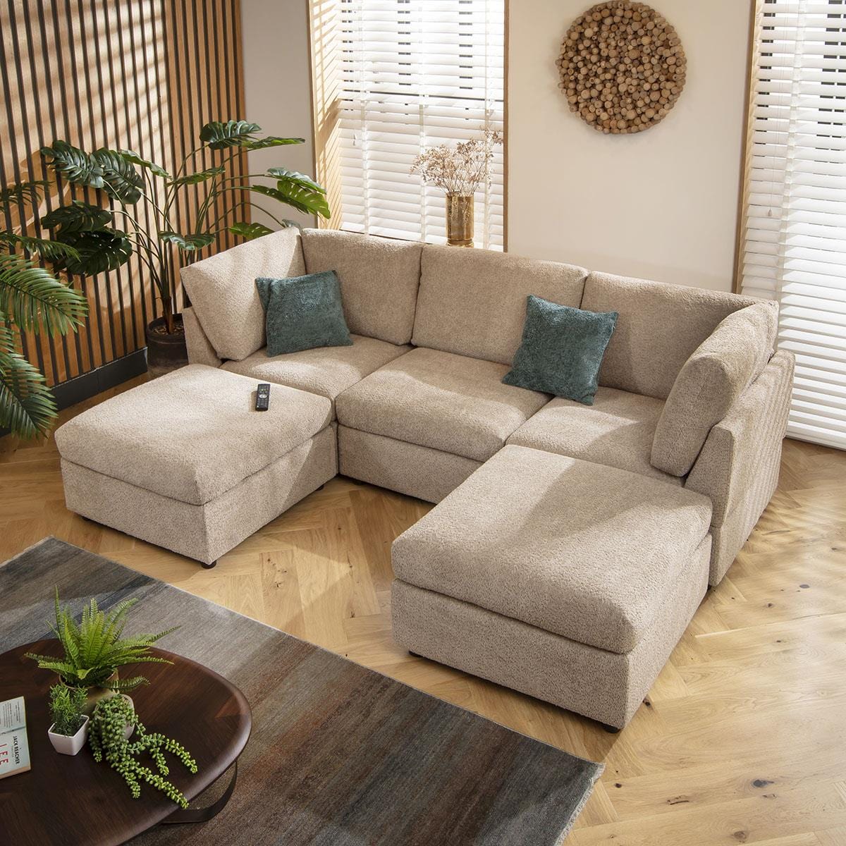 Modern Small 3 Seat Modular U Shape Corner Sofa Chaise Beige Boucle — free download