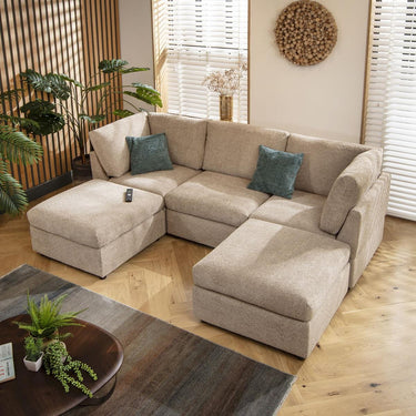 Quatropi Modern Small 3 Seat Modular U Shape Corner Sofa Chaise Beige Boucle