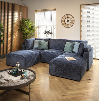 Quatropi Modern Small 3 Seat Modular U Shape Corner Sofa Couch Chaise Blue