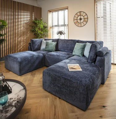Quatropi Modern Small 3 Seat Modular U Shape Corner Sofa Couch Chaise Blue