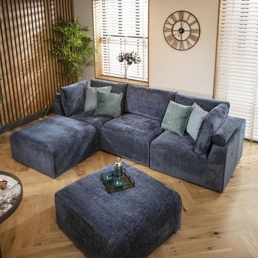 Quatropi Modern Small 3 Seat Modular U Shape Corner Sofa Couch Chaise Blue