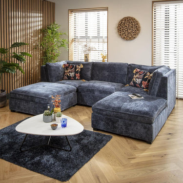 Quatropi Modern Small 3 Seat Modular U Shape Corner Sofa Couch Chaise Blue