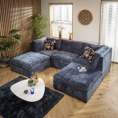 Quatropi Modern Small 3 Seat Modular U Shape Corner Sofa Couch Chaise Blue