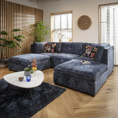 Quatropi Modern Small 3 Seat Modular U Shape Corner Sofa Couch Chaise Blue
