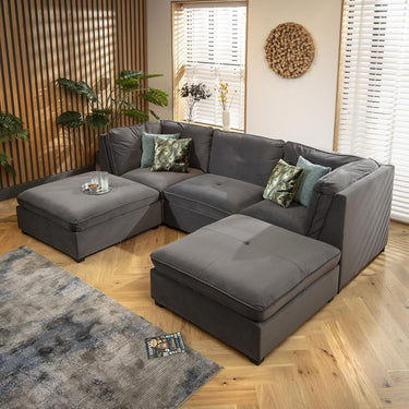 Quatropi Modern Small 3 Seat Modular U Shape Corner Sofa Couch Chaise Grey Velvet