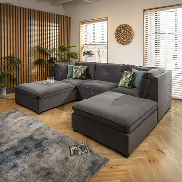 Quatropi Modern Small 3 Seat Modular U Shape Corner Sofa Couch Chaise Grey Velvet