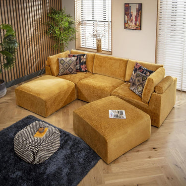 Quatropi Modern Small 3 Seat Modular U Shape Corner Sofa Couch Chaise Mustard