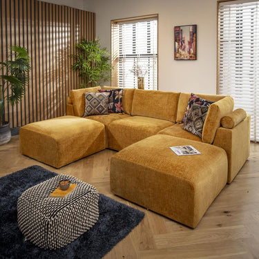 Quatropi Modern Small 3 Seat Modular U Shape Corner Sofa Couch Chaise Mustard