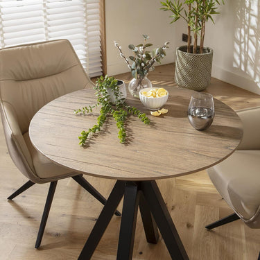 Quatropi Modern Small Round 4 Seater Wooden Dining Table Black Metal Base 80cm