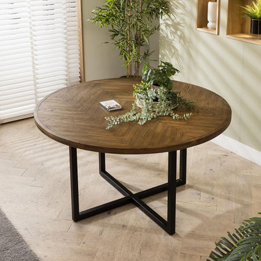 Quatropi Modern Solid 6 Seat Round Wooden Dining Table Parquet Herringbone 140cm