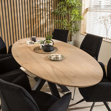 Quatropi Modern Solid Natural Wood 6 Seater Dining Set Oval Mink Velvet 200cm