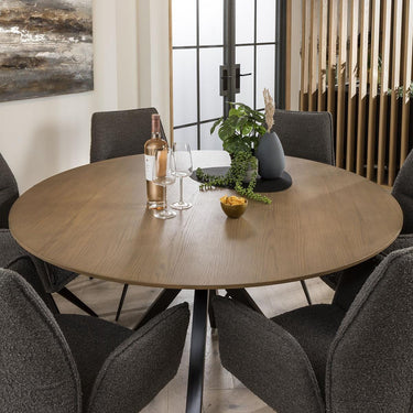Quatropi Modern Solid Stained Wooden 6 Chair Seater Round Dining Set Grey 140cm