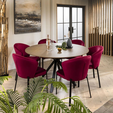 Quatropi Modern Solid Stained Wooden 6 Chair Seater Round Dining Set Red 140cm