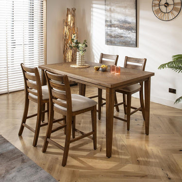 Quatropi Modern Solid Wood 4 Seater Counter Bar Table and Stools Set Parquet