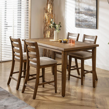 Quatropi Modern Solid Wood 4 Seater Counter Bar Table and Stools Set Parquet