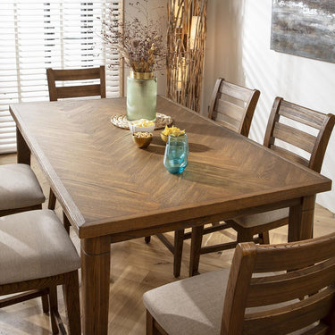 Quatropi Modern Solid Wood 6 Seater Counter Bar Table and Stools Set Parquet