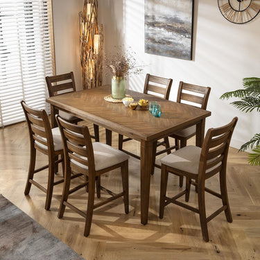 Quatropi Modern Solid Wood 6 Seater Counter Bar Table and Stools Set Parquet