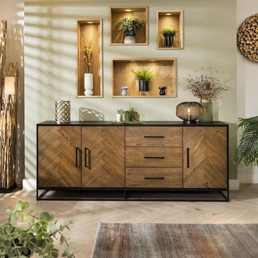 Quatropi Modern Solid Wood Parquet Herringbone Sideboard Buffet Cabinet 190cm