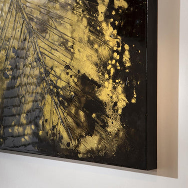 Quatropi Modern Square Abstract Framed Wall Artwork Black & Gold 90x90cm