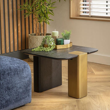 Quatropi Modern Square Bedside Lamp Side Table Premium Black Oak Gold 60cm