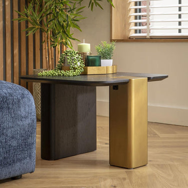 Quatropi Modern Square Bedside Lamp Side Table Premium Black Oak Gold 60cm
