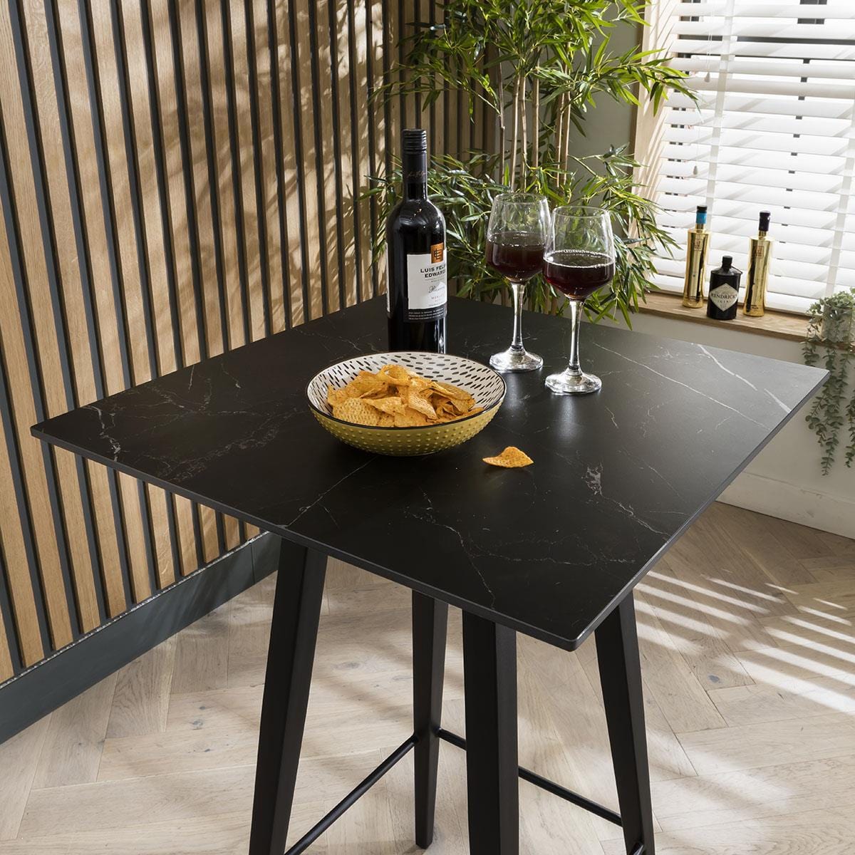 Quatropi Modern Square Ceramic Marble Kitchen Bar Table - 4 Seater Black Matte 70x70cm