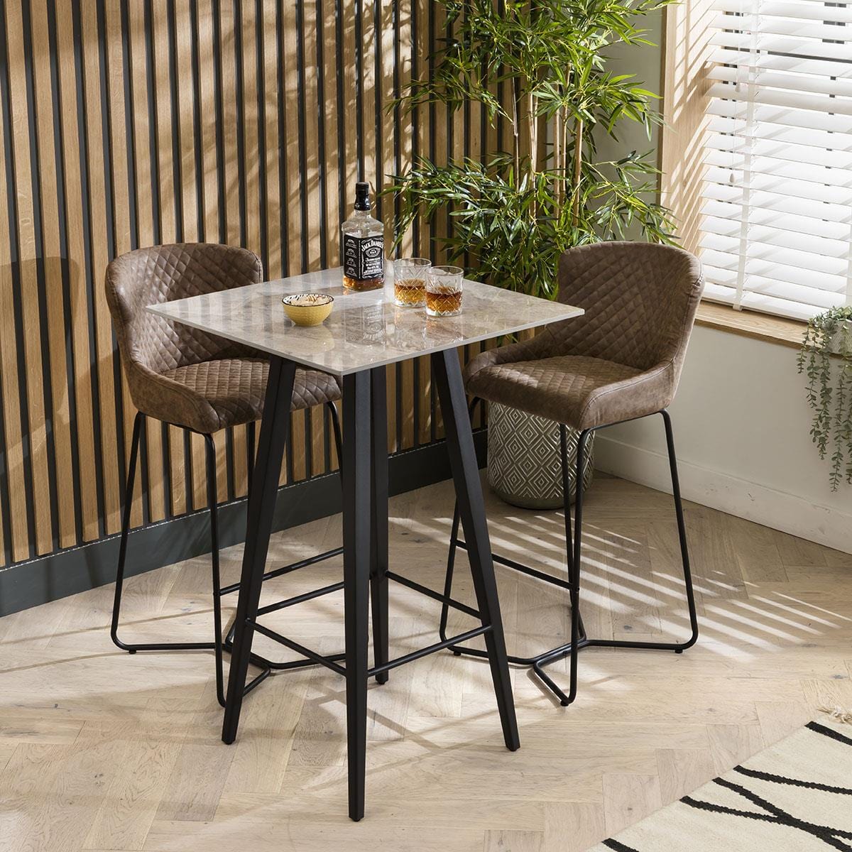 Quatropi Modern Square Ceramic Marble Kitchen Bar Table - 4 Seater Grey High Gloss 70x70cm
