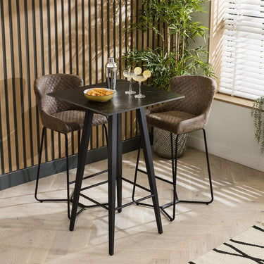 Quatropi Modern Square Ceramic Marble Kitchen High Bar Table 4 Seat Black 70x70cm