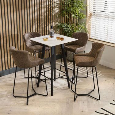 Quatropi Modern Square Ceramic Marble Kitchen High Bar Table 4 Seat White 70x70cm