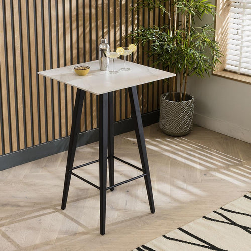 Quatropi Modern Square Ceramic Marble Kitchen High Bar Table 4 Seat White 70x70cm
