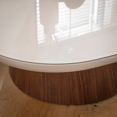 Quatropi Modern Square Glass Coffee Table Matte White Walnut 100cm