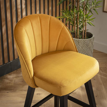Quatropi Modern Swivel Breakfast Bar Stool Chair with Back Mustard Yellow Velvet