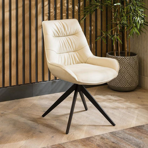 Nora Premium Genuine Leather Swivel Dining Chair Cream